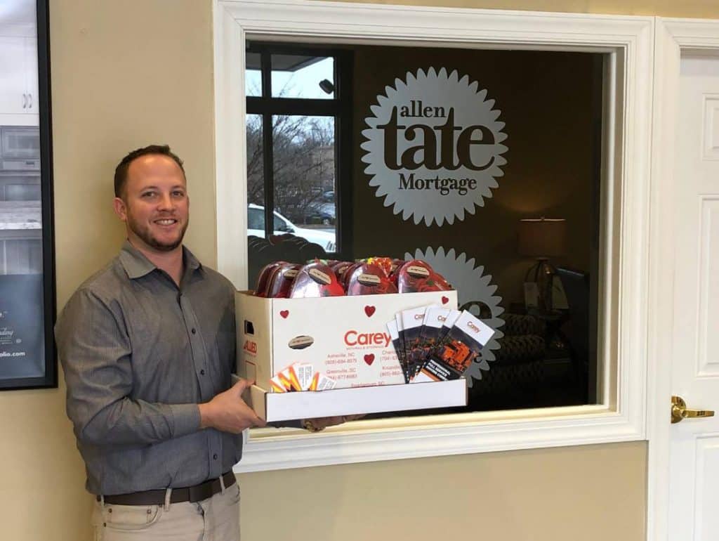 Carey Delivers Valentine box to Allen Tate Mortgage
